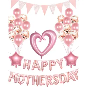 Happy Mother's Day Balloons Set, Pink Rose Gold Mothers Day Banner Letter Balloons Decor for Women Decorations for Party