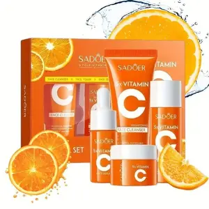 5X Vitamin C Skincare Travel Set for Business Trips - Includes Facial Cleanser(30g),Serum(10ml), Toner(30ml), and Face Cream(15g)- Perfect Gift for Mom and Best Friends - Easy to Carry