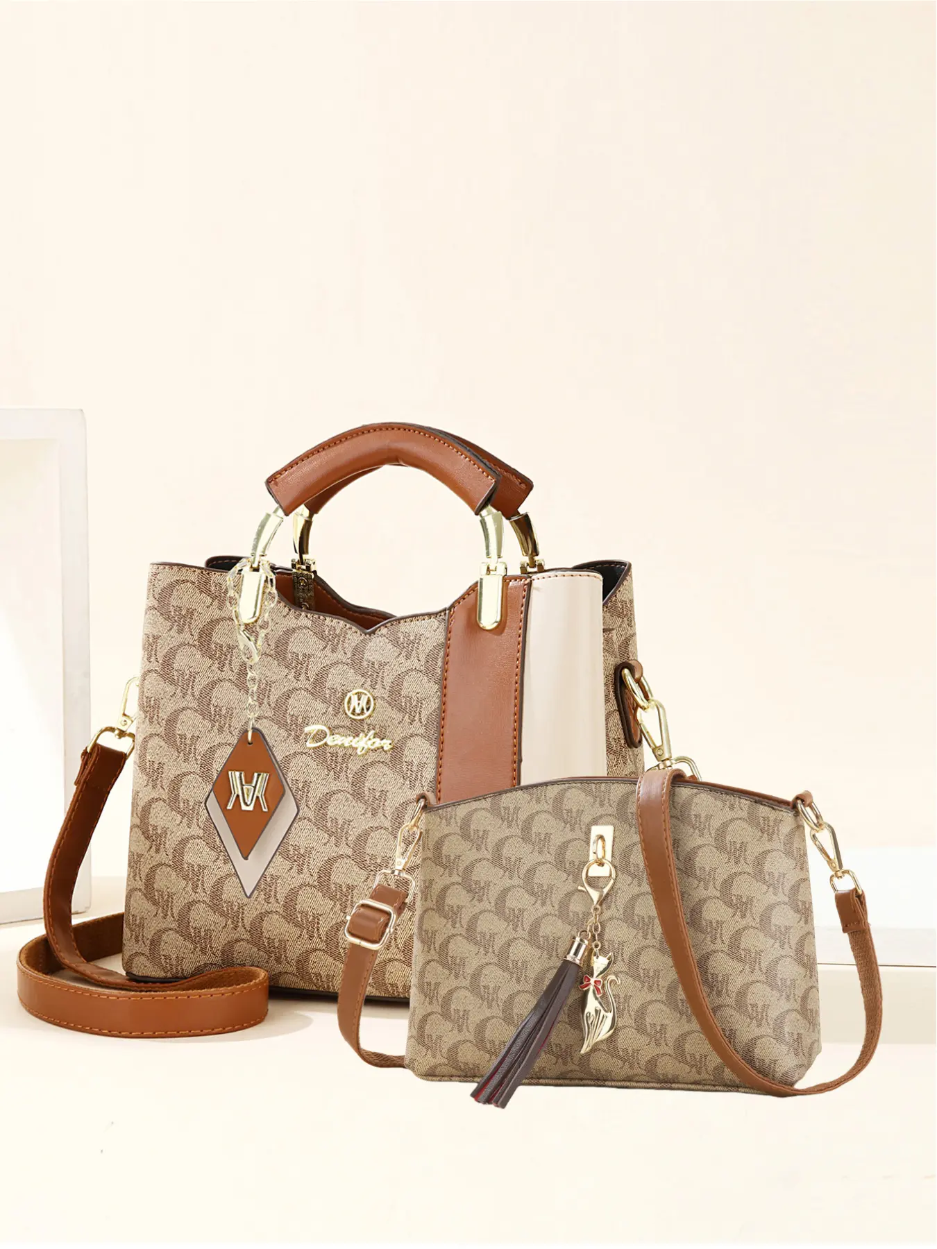 Fashionable retro printed set of mom bag with temperament and versatile high-end single shoulder bag and cross-body bag for ladies; stylish handbag to