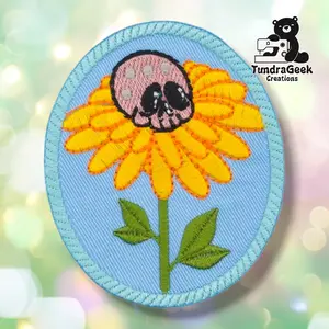 Skull Flower Patch | Embroidered Sew-On Patch | Gothic Floral | Pastel Goth | Handmade Patch | Alaskan Made