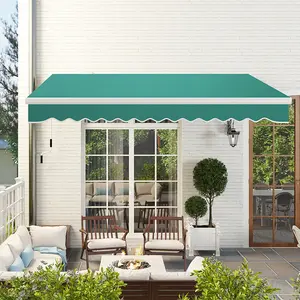 13' x 8' Retractable Awning Patio Awnings Sunshade Shelter with Manual Crank Handle UV & Water-Resistant Fabric Aluminum Frame for Deck Balcony Yard Green Multi-Surface Adjustable Protection Heat Reducing Outdoor Ready