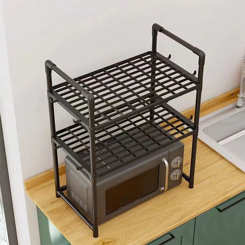 Multi-Tier Plastic Storage Rack, Microwave Oven Shelf, Multifunctional Storage Organizer, For Microwave, Bread Rack, Open Storage, Durable Fruit And Vegetable Storage, Black