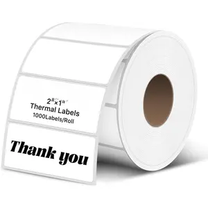 2x1 Inch Thermal Labels Sticker Self-Adhesive Label Paper White Direct Thermal Printer Stickers with Perforation Line 1000 Sheets/Roll