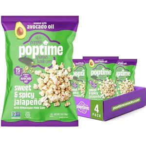 Poptime Popcorn Snack Bags – Sweet & Spicy Jalapeno & Himalayan Pink Salt Kettle Corn Popcorn Bags, Healthy Snack With Avocado Oil, Gluten Free, Vegan, Low Calorie, Non-GMO, Kosher - 7 oz - Pack 4