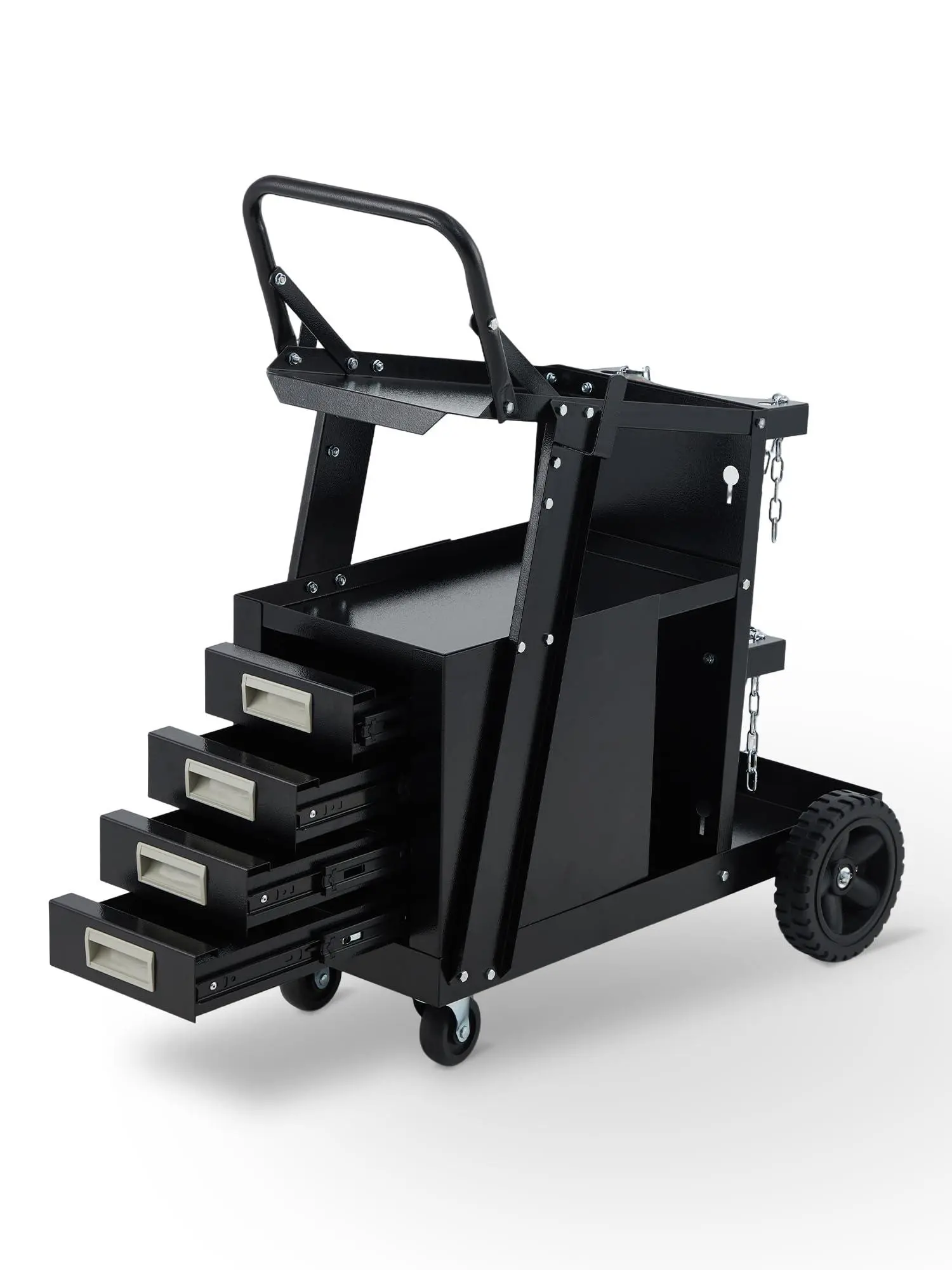 Welding Cart with 4 Drawers & Tank Storage, 270 LB Capacity, Heavy Duty Steel Welder Cart for MIG/TIG/Plasma Cutter, Industrial Welding Trolley for Shop Garage