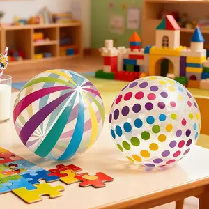 1 transparent beach ball, colorful striped and colored dot inflatable beach ball, birthday party supplies and Hawaiian summer decoration ball, essential items for pool parties, colorful swimming pool toys, inflatable balls, water toys