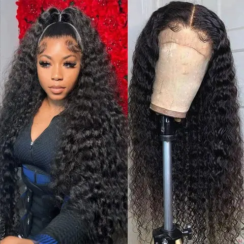 13X6 Deep Wave Lace Front Wigs Human Hair 180% Density 13X6 HD Lace Front Wigs Human Hair 13X4 Transparent Lace Frontal Wigs for Women Deep Curly Human Hair Wigs Pre Plucked