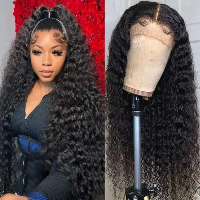 13X6 Deep Wave Lace Front Wigs Human Hair 180% Density 13X6 HD Lace Front Wigs Human Hair 13X4 Transparent Lace Frontal Wigs for Women Deep Curly Human Hair Wigs Pre Plucked