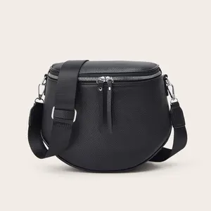 A new fashionable and retro saddle bag with lychee pattern and wide shoulder strap for women