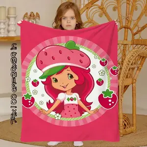 Extra-large four-season fleece blanket - Strawberry pattern food-themed blanket, with fruit-printed patchwork design, lightweight and soft, suitable for beddings and sofa decorations