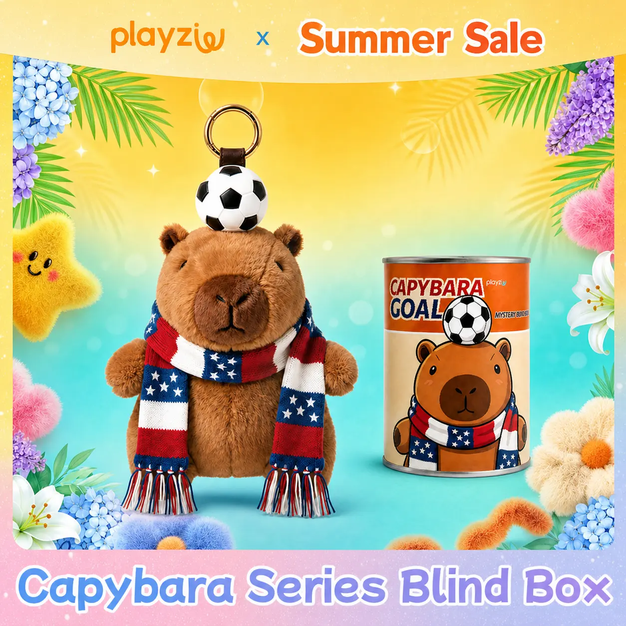 Playzuu Capybara Goal Plush Pendant Blind Box, Blind Box Figures, Plush Keychain, Bag Charms, Random Design Collectible Toys Home Decor #summerwins