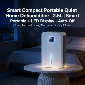 2.6L Dehumidifier for Home Room Quiet with Auto Shut Off LED Display Dehumidifiers for Bedroom Bathroom RV Closet Winter - All-Season Use, Whisper-Quiet Operation for Bedroom/Bathroom Small Spaces Ultimate Versatility Basement Portable