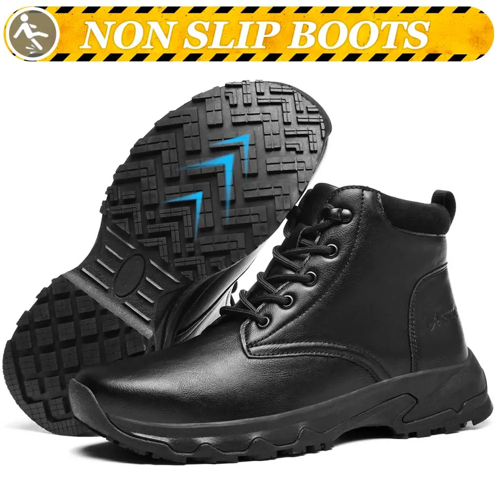 Men's Waterproof Closed Leather Ankle Boot - Non-Slip Work & Safety Footwear, All Season Chef Kitchen Restaurant Shoes, Walking Shoes, Square Toe Worker Outdoor Footwear, Kitchen Duty, Safety Square Toe, Lace-Up