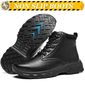Men Waterproof Non Slip Leather Work Boots for Men Ankle Style Slip Resistant Shoes for Chef Kitchen Restaurant Food Service Outdoor Fashion Footwear Worker