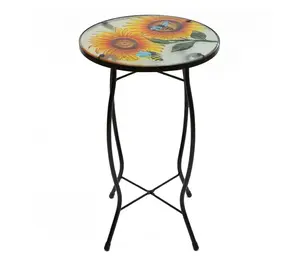Northlight 19" Sunflower and Bumblebee Glass Patio Side Table