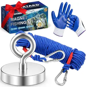 500 LBS Magn.et Fishing Kit for Men's Gifts, 2.36 Inch Fishing Magn.et Heavy Duty, Strong Neodymium N52 Magn.ets, Complete Retrieving Fish Magn.ets Kit with Case, 65ft Rope in River, Lake, Lawn