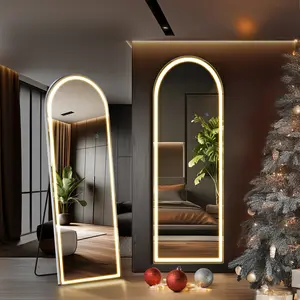 Sweet Furniture Luxury Mirror Full Length Standing Mirror with LED Lights,Dimming & 3 Color Lighting, Wall Full Length Aluminum Alloy Room Decor