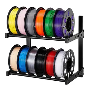 VEVOR Wall Mount 3D Printer Filament Storage Rack, 2-Tier Adjustable Wall Bracket Shelf with Rolling Spool Organizer & Wheels, Easy Installation for 3D Printing Studios (Shelf Only)