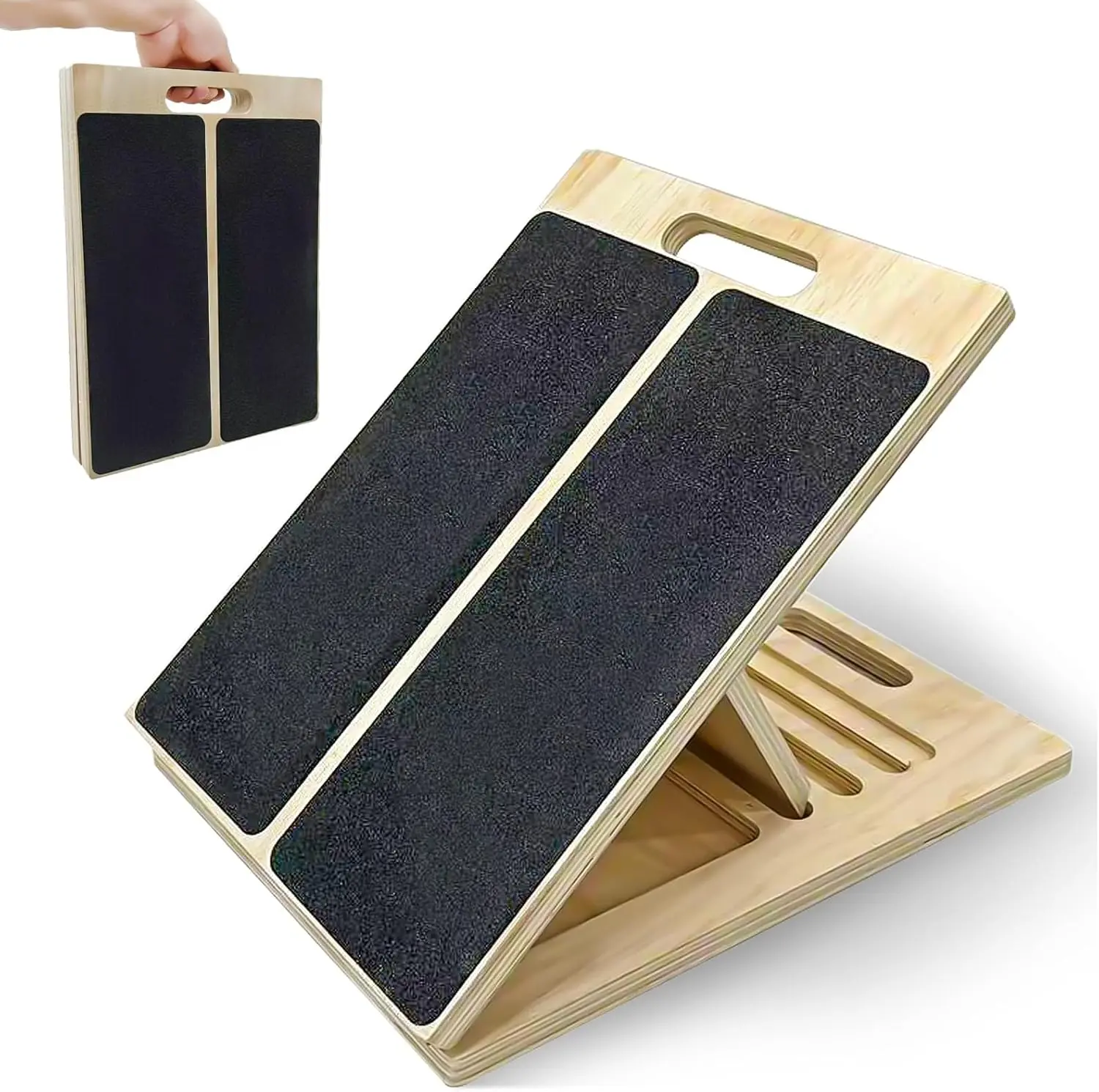 Portable Wooden Slant Board for Calf Stretching,Adjustable Incline Calf Stretcher and Squat Wedge for Exercise, Physical Therapy and Ankle Mobility,For Knees, Feet and Achilles Support Zihvfzu