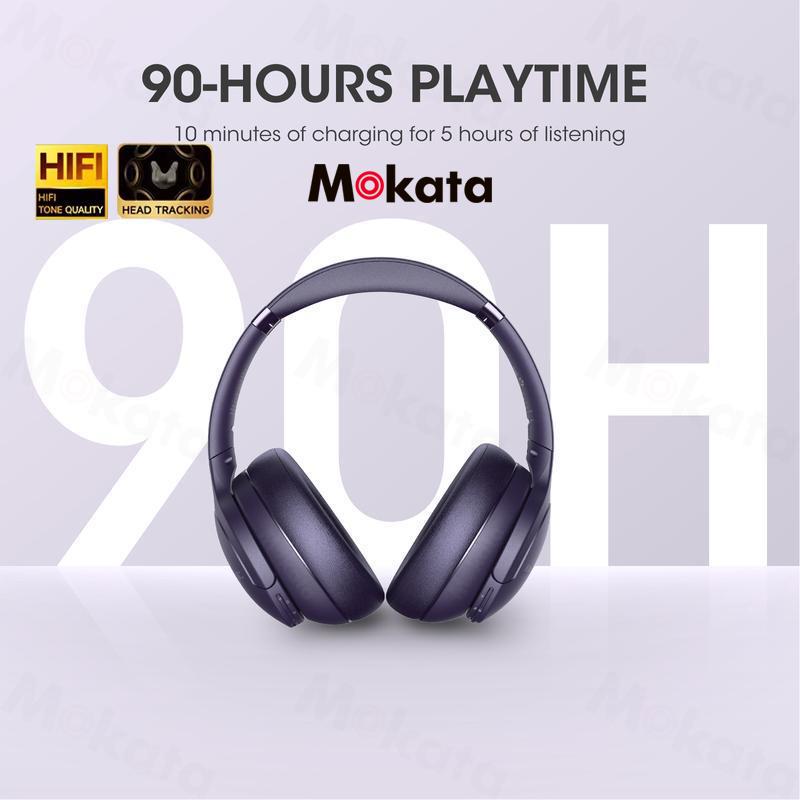 Mokata22 Bluetooth Headphones Over Ear, 90H Playtime, Bluetooth Wireless Headphones, 3 EQ Modes, Built-in HD Mic,  Electronic Headset OverEar comfort wearables Multi-Platform Gaming quiet immersive bass audifonos earpieces- play time Audio Black