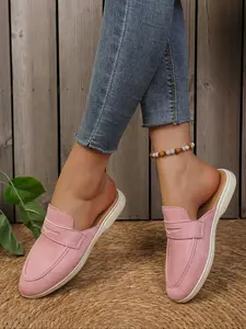 Women's Lightweight Anti-Slip Slipper, Casual Textile Upper, Rubber Sole, Comfortable Mid-Heel Walking Shoes for Spring Summer Fall Winter Footwear