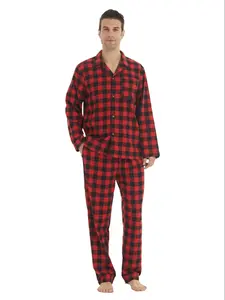 Men's Flannel Plaid Two-Piece Set, Casual Homeewear Sleepwear, Pajamas Lounge Set, Fall Winter Soft Comfortable Loose-Fit Long Sleeve Pants Suit
