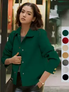 Women's Fashionable Simple Coat, Stand Collar Single Button High-Quality Short Woolen Overcoat, Casual Loose Fit Winter Jacket