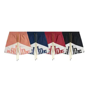 Summer splicing contrasting letters mesh double layer, men's and women's casual five-point pants, beach shorts, medium pants tide