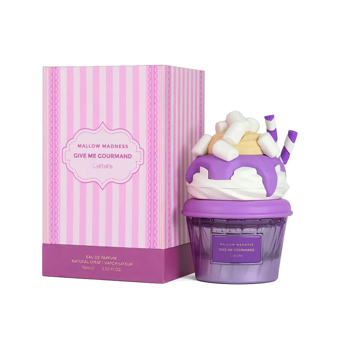 Lattafa Mallow Madness Eau de Parfum, Gourmand Dessert Scent with Strawberry, Creamy Vanilla & Marshmallow, Unisex Fragrance, 2.5 fl oz, Edp, Daily Wear, Marshmallow Base, Berry Sweetness, Fruity, Bottle, Single Item, Liquid, Long Lasting, Aromatic Sweet,