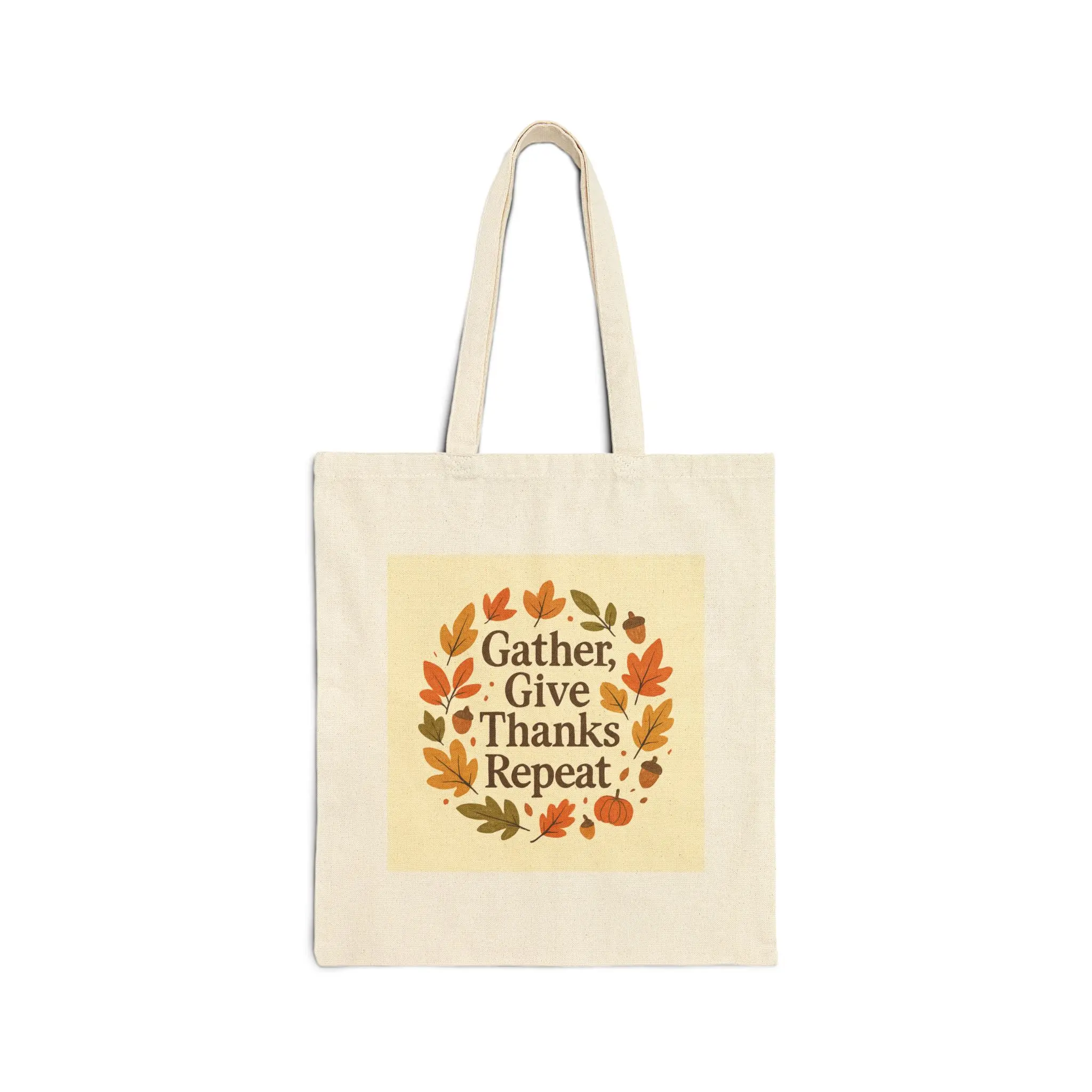 Gather Give Thanks Repeat Tote Bag | Fall Thanksgiving Wreath Design
