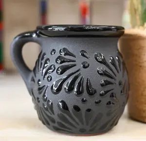 Black Mexican Traditional Mugs - Clay Material, Ideal for General Purposes, Unique Design