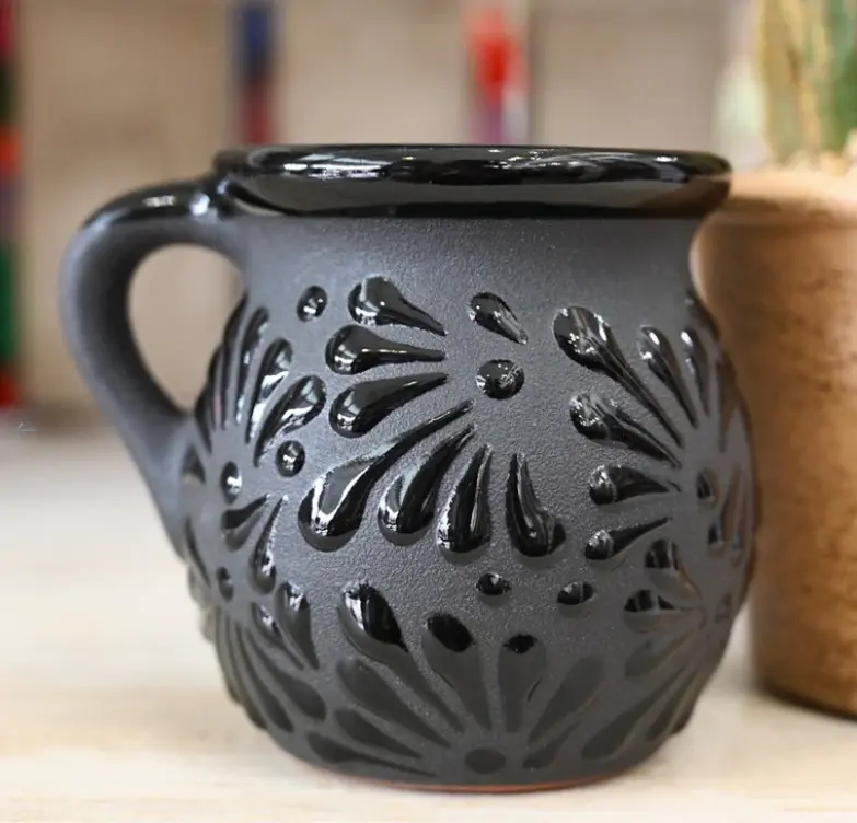 Black Mexican Traditional Mugs - Clay Material, Ideal for General Purposes, Unique Design