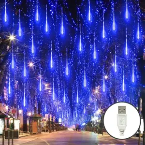 Meteor Shower LED String Lights, Glowing Led Lights, 8 Strings, 196 Leds, USB Powered, Perfect for Christmas Wedding Spring Summer Garden Tree Home Decor