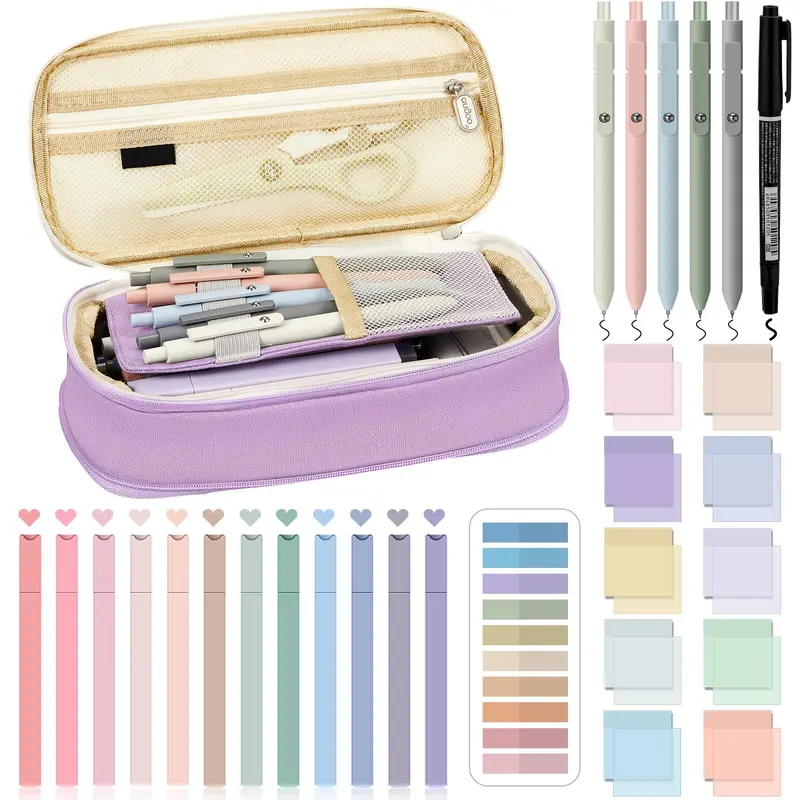 Gejoy School Supplies 39Pcs Back to School Stationery Gift with Pencil Case Black Gel Pens Highlighters Marker Clear Sticky Notes Index Tab for Aesthetic Book Annotation, Bible Study Supplies, Gift for Student Teacher, Classroom Supplies