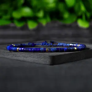 Handmade Natural Lapis Lazuli 4mm Tibetan Beads Power Gemstone Healing Reiki Crystal Women Men Minimalist Bracelet