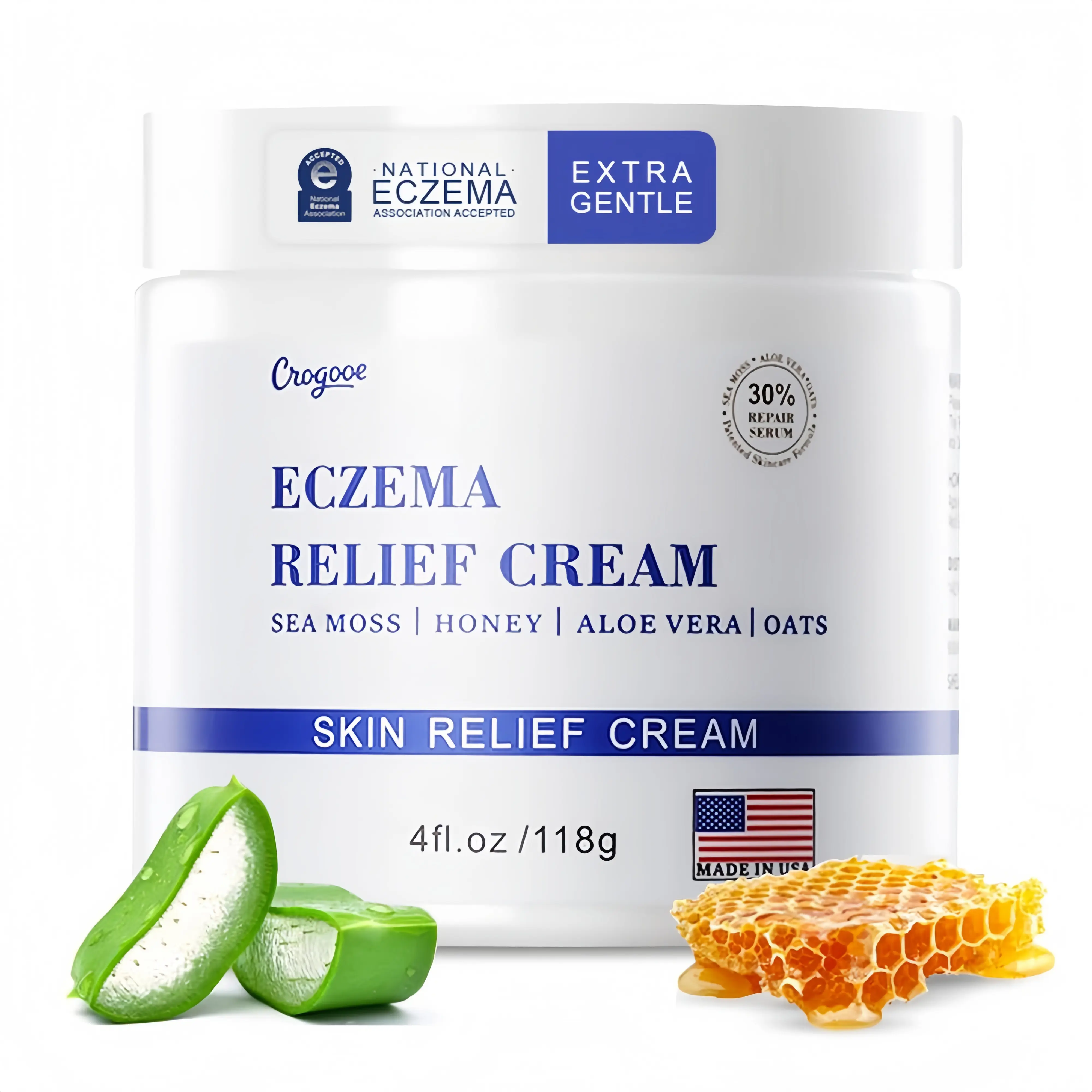Natural Soothing Eczema Cream - Honey & Sea Moss - Organic Eczema Relief Cream - for Face & Body, Natural Dry Skin Repair