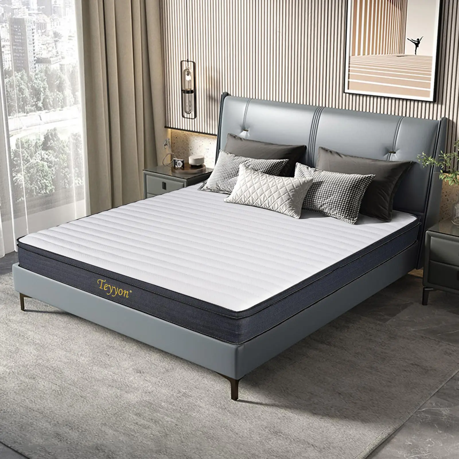 Teyion10 Inch Twin Size Mattress in a Box for Back Pain, Medium Firm Feel Fiberglass Free Hybrid Mattress with Individual Pocket Springs and Pressure-Relieving Memory Foam, Grey, relieve