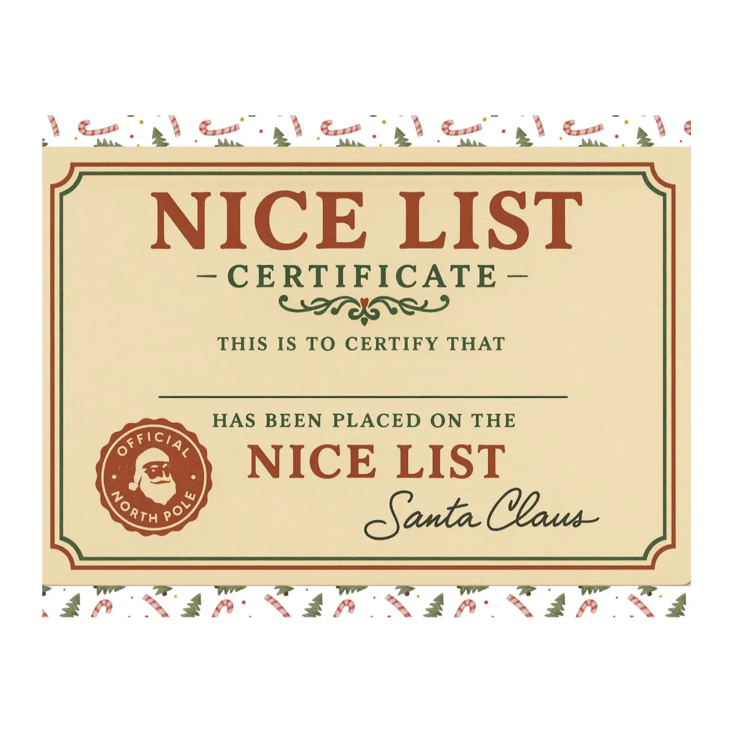 Nice List Certificate Postcard from Santa - Personalized North Pole Style Official Certificate for Kids Christmas Surprise & Stocking Stuffer