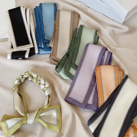 8 Pcs / 1 Set Elegant French Style Candy Color Striped Polyester Scarf Set, Vintage Hairband, Woven Ribbon, Multifunctional Accessory for Women & Girls, Fashionable Hair Accessories, Scarf Headband, Hairwraps, Hair Ties