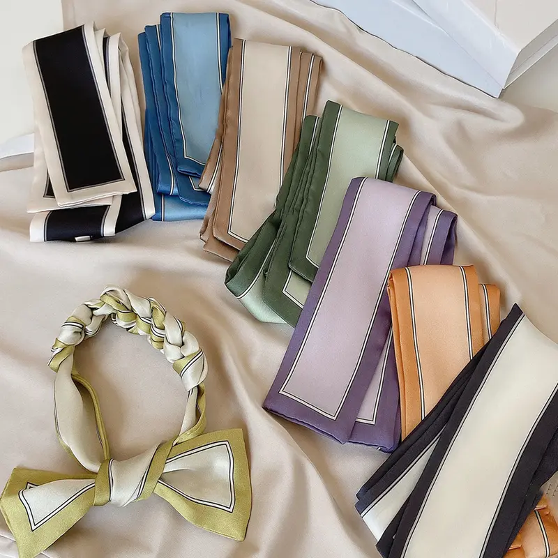 8 Pcs / 1 Set Elegant French Style Candy Color Striped Polyester Scarf Set, Vintage Hairband, Woven Ribbon, Multifunctional Accessory for Women & Girls, Fashionable Hair Accessories, Scarf Headband, Hairwraps, Hair Ties