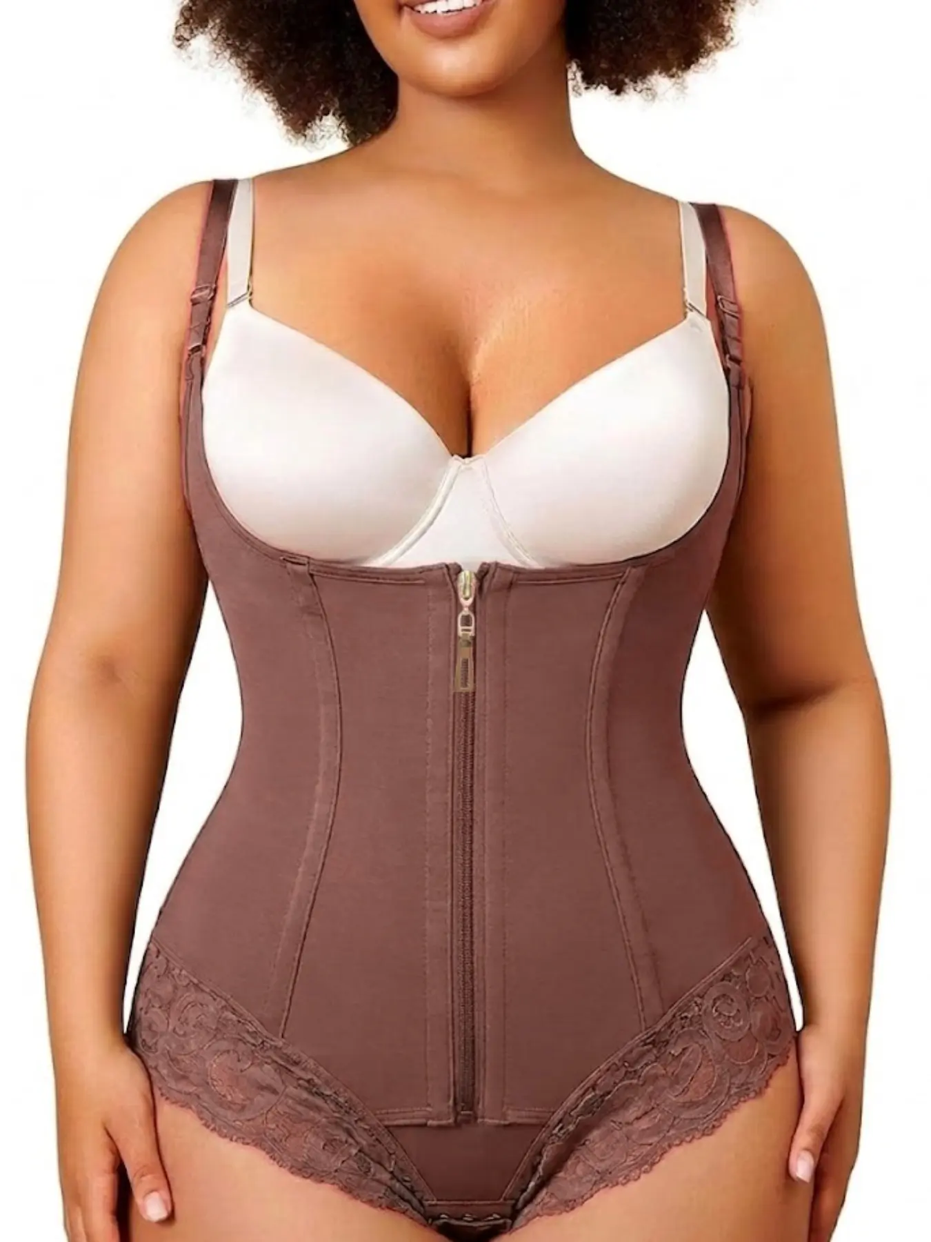 Women's Open Bust Shapewear Bodysuit, Smooth, Zip-Up Fajas Colombian Shapewear With Crotch Hooks, Butt Lifting And Tummy Control Body Shaperwear Jumpsuit, Seamless Firm Control Body Shaper For Natural Curves, Suitable For Training Or Sports
