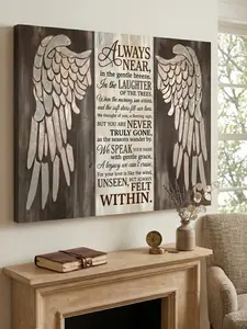 Rustic Angel Wings Memorial Canvas Wall Art - "Always Near" Bereavement Poem Poster - Spiritual Sympathy Gift & Comforting Farmhouse Home Decor for Living Room