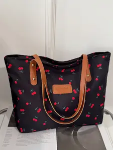Cherry Print Crossbody Shoulder Bag, Large Capacity Casual Ditsy Floral Design, Perfect for Daily Commute & Shopping Needs, Fashionable Bags