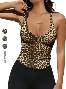 Women's Summer Everyday American Retro Baddie Leopard & Leaf Camouflage Print Racerback Deep V-Neck Sleeveless Tank Top Sporty Home Outdoor City Slim Fit Trend Casual Elegant Youth Simple Versatile Texture Temperament Literary