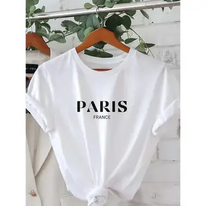 Women'S Casual Short-Sleeve Crew Neck T-Shirt Featuring a Printed Letter Design of Paris, Perfect for Spring And Summer.