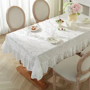 1pc Elegant Lace Hollow Out Leaf Pattern Tablecloth, Picnic Table Cover, Frill Edge Design, French Luxury Style, Perfect for Restaurant Decor, Parties, Dinners