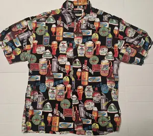 Breweriana Beer Lager Theme Hawaiian Style Button Down Shirt