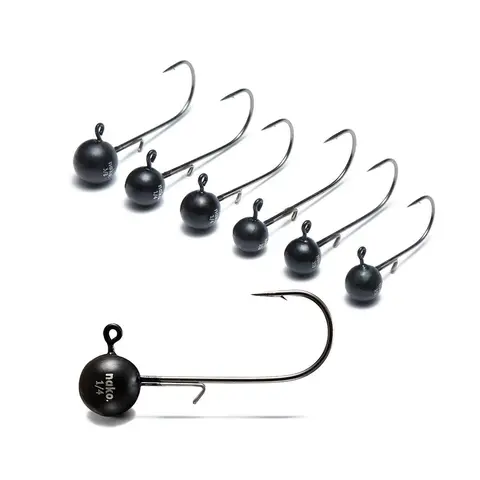 NAKO Damiki High Sensitivity Tungsten Ball Jig Heads - 200% More Sensitive, 40% Smaller, 5-Pack, No-Chip Black, Fade Resistant, Durable Sport Fishing Accessory with Easy-Read Sizes, Outdoor Fishing Tackle