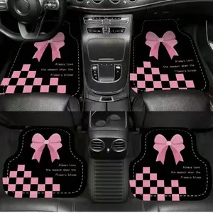 4 Piece Car Floor Mats Set, Girly Car Accessories, Auto Interior Accessories, Car Interior Accessories Girls, Cute Bow Design, Durable Polyester Material, Easy to Clean, Front and Rear Mats, Full Interior Protection