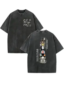 [BT] Vintage Washed Studio Ghibli Anime Graphic Oversized T-Shirt - Y2K Streetwear Mens Top for Totoro, Spirited Away & Howl's Moving Castle Fans, Soot Sprite All Characters Anime Manga Merch